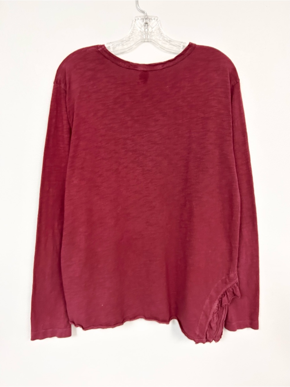 WILT 🎈Anthropologie Cotton Slub Oversized Long Sleeved Ruffle Hem Top - Size L - Picture 5 of 5